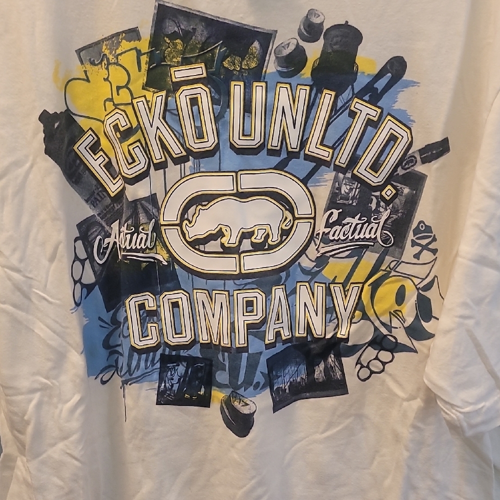 Y2K Ecko Unltd White Graphic Tee with Yellow and Blue Accents - Picture 6 of 6